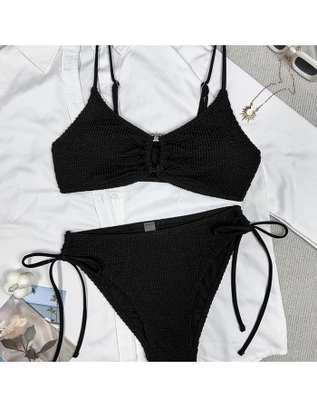 Sexy BikiniSolid Color Snake Fabric Backless Drawstring Sexy Two-Piece Bikini Swimsuit JY1060