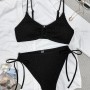 Sexy BikiniSolid Color Snake Fabric Backless Drawstring Sexy Two-Piece Bikini Swimsuit JY1060