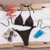 Women Thong Bikini Sexy Solid Coffee Halter Swimsuit Lace up Brazilian Bathing Suit New Double Fabric Beachwear  JY1066