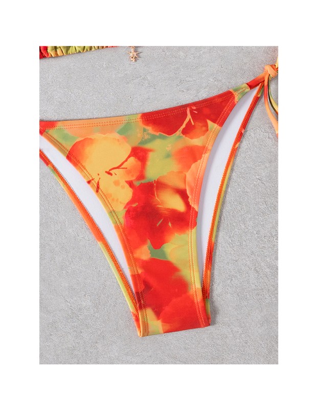 New Sexy Printed Backless Women's Split Swimsuit Casual Floral Pattern Lace up Three Ring Belt with Chest Cushion Bikini Set JY1057