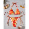 New Sexy Printed Backless Women's Split Swimsuit Casual Floral Pattern Lace up Three Ring Belt with Chest Cushion Bikini Set JY1057