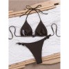Women Thong Bikini Sexy Solid Coffee Halter Swimsuit Lace up Brazilian Bathing Suit New Double Fabric Beachwear  JY1066
