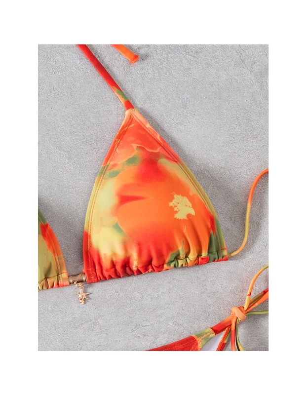 New Sexy Printed Backless Women's Split Swimsuit Casual Floral Pattern Lace up Three Ring Belt with Chest Cushion Bikini Set JY1057