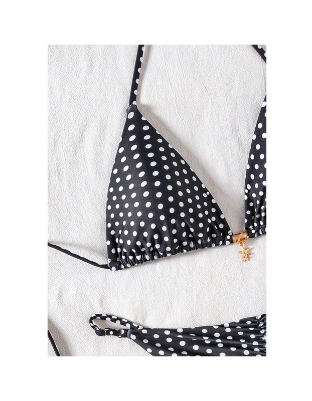 Dot Print Bikini Set Retro High Waisted Swimsuit Women Adjustable String Tie Two Piece Bathing Suit for Beach JY1051