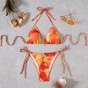 New Sexy Printed Backless Women's Split Swimsuit Casual Floral Pattern Lace up Three Ring Belt with Chest Cushion Bikini Set JY1057