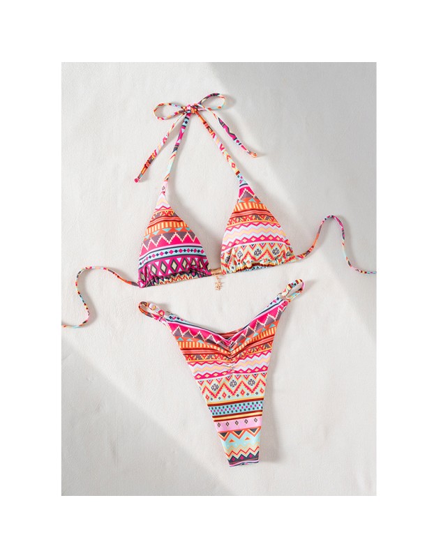 2026New Swimsuit ModelbikiniSmall Pendant Print Tie Three-Point Sexy Two-Piece Bikini JY1056