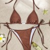 Sexy Coffee Bikini Set Women Pearls Strap Push up Bandage Thong Swimsuit Brazilian Summer Bathing Suit Micro Swimwear Set JY1073