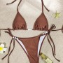 Sexy Coffee Bikini Set Women Pearls Strap Push up Bandage Thong Swimsuit Brazilian Summer Bathing Suit Micro Swimwear Set JY1073