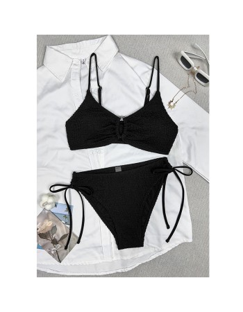 Sexy BikiniSolid Color Snake Fabric Backless Drawstring Sexy Two-Piece Bikini Swimsuit JY1060