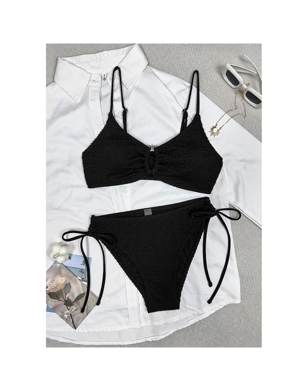 Sexy BikiniSolid Color Snake Fabric Backless Drawstring Sexy Two-Piece Bikini Swimsuit JY1060