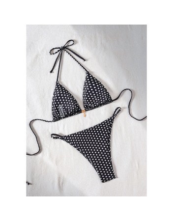 Dot Print Bikini Set Retro High Waisted Swimsuit Women Adjustable String Tie Two Piece Bathing Suit for Beach JY1051
