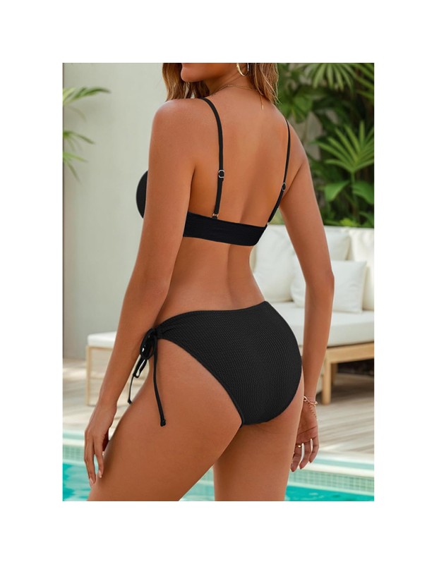 Sexy BikiniSolid Color Snake Fabric Backless Drawstring Sexy Two-Piece Bikini Swimsuit JY1060