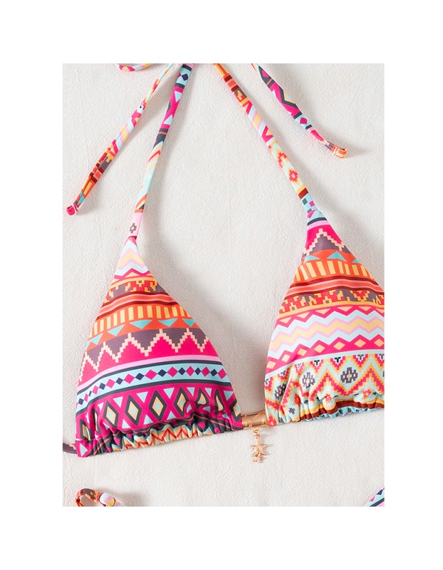 2026New Swimsuit ModelbikiniSmall Pendant Print Tie Three-Point Sexy Two-Piece Bikini JY1056