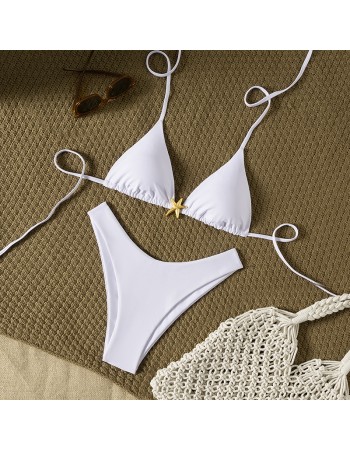 New Solid Color Metal Starfish Pendant Lace-up Sexy Triangle Cup Bikini Swimsuit JY1053