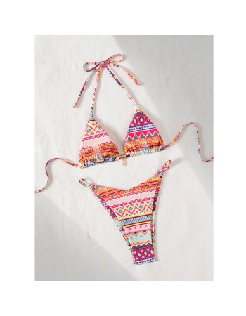 2026New Swimsuit ModelbikiniSmall Pendant Print Tie Three-Point Sexy Two-Piece Bikini JY1056