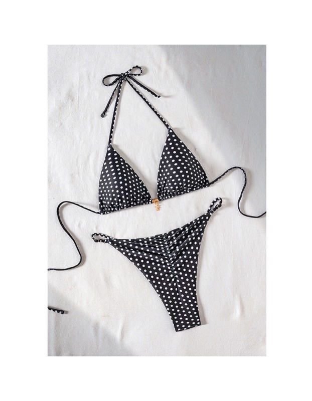 Dot Print Bikini Set Retro High Waisted Swimsuit Women Adjustable String Tie Two Piece Bathing Suit for Beach JY1051