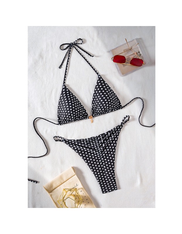 Dot Print Bikini Set Retro High Waisted Swimsuit Women Adjustable String Tie Two Piece Bathing Suit for Beach JY1051