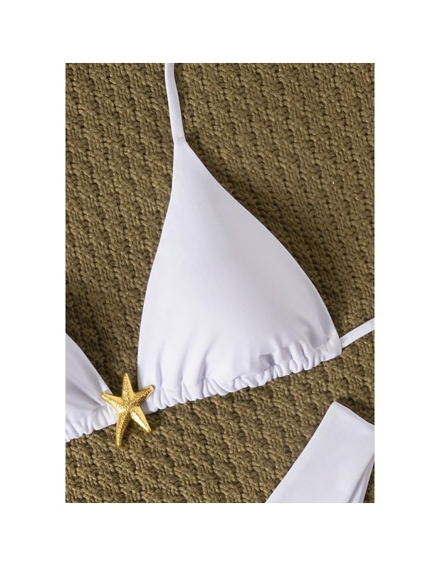 New Solid Color Metal Starfish Pendant Lace-up Sexy Triangle Cup Bikini Swimsuit JY1053