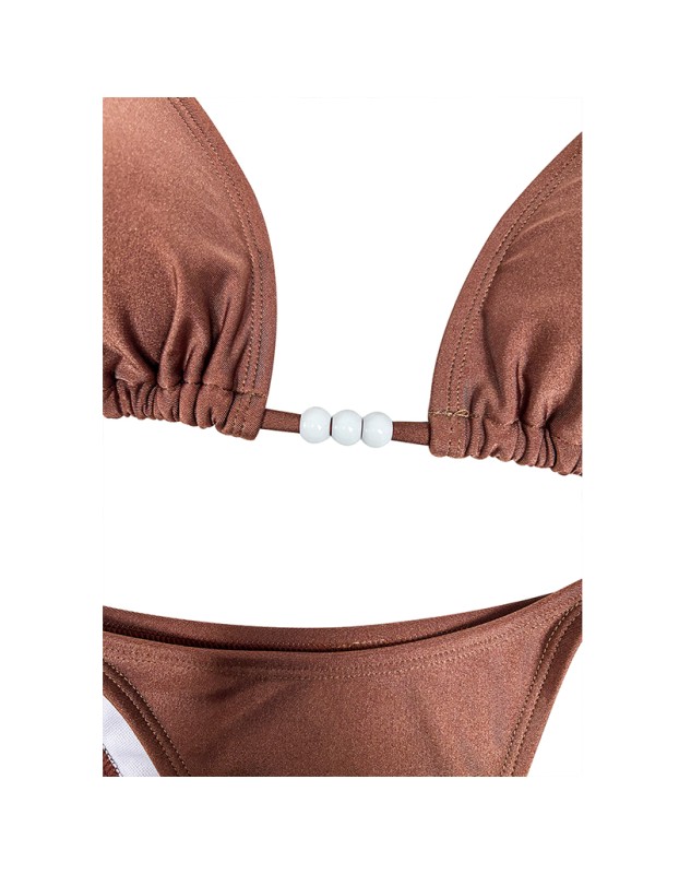 Sexy Coffee Bikini Set Women Pearls Strap Push up Bandage Thong Swimsuit Brazilian Summer Bathing Suit Micro Swimwear Set JY1073
