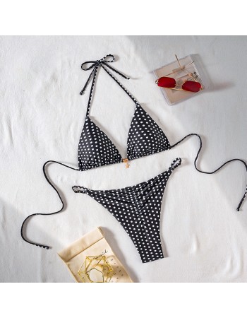 Dot Print Bikini Set Retro High Waisted Swimsuit Women Adjustable String Tie Two Piece Bathing Suit for Beach JY1051