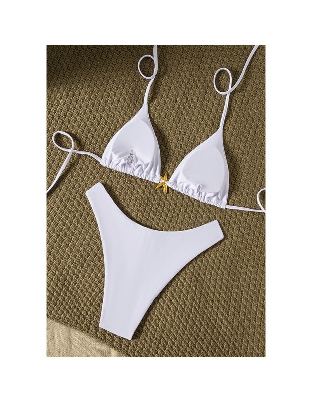 New Solid Color Metal Starfish Pendant Lace-up Sexy Triangle Cup Bikini Swimsuit JY1053