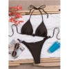 Women Thong Bikini Sexy Solid Coffee Halter Swimsuit Lace up Brazilian Bathing Suit New Double Fabric Beachwear  JY1066