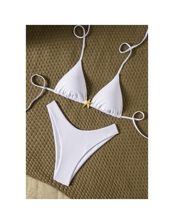 New Solid Color Metal Starfish Pendant Lace-up Sexy Triangle Cup Bikini Swimsuit JY1053