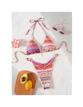 2026New Swimsuit ModelbikiniSmall Pendant Print Tie Three-Point Sexy Two-Piece Bikini JY1056