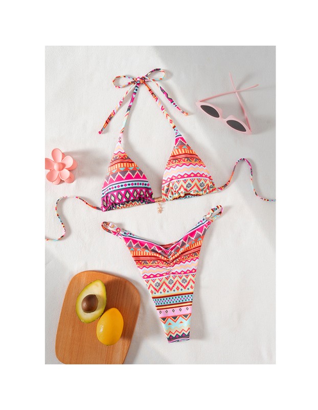 2026New Swimsuit ModelbikiniSmall Pendant Print Tie Three-Point Sexy Two-Piece Bikini JY1056