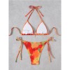 New Sexy Printed Backless Women's Split Swimsuit Casual Floral Pattern Lace up Three Ring Belt with Chest Cushion Bikini Set JY1057
