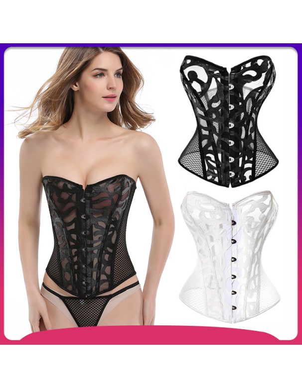 Sexy Black Mesh Overbust Corset M1312