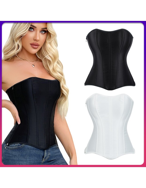Women Overbust Corsets Tops Lace Up Sleeveless Gothic Steampunk Bustiers Body Shaper Lingerie Ladies Long Torso White Clothes QF914