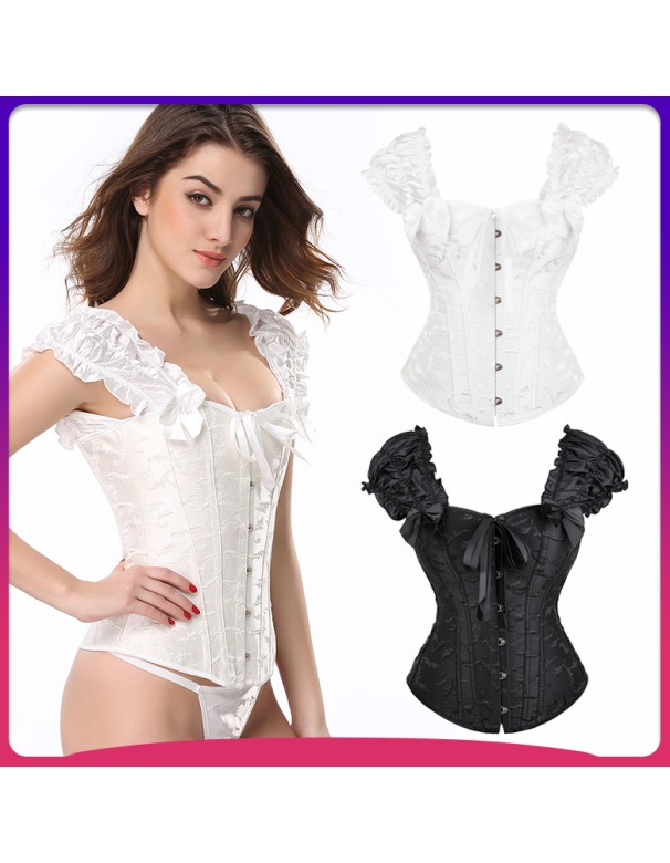 Black white elegant jacquard puff sleeve corset M1934