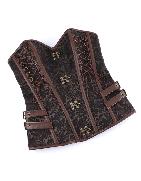 Steampunk Corset Women Plus Size Pirate Bustier Top Overbust Halloween Lace Up Costume Gothic Steampunk Corselet Metallic CY327