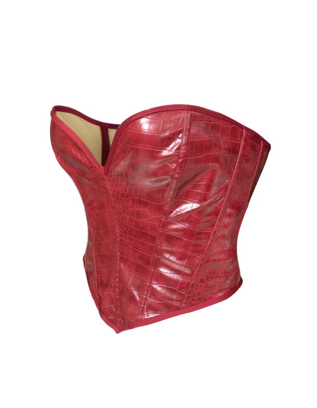 Burgundy patent leather fishbone corset, wearable as outerwear, waist-cinching, slimming, sexy, tight-fitting short top G609