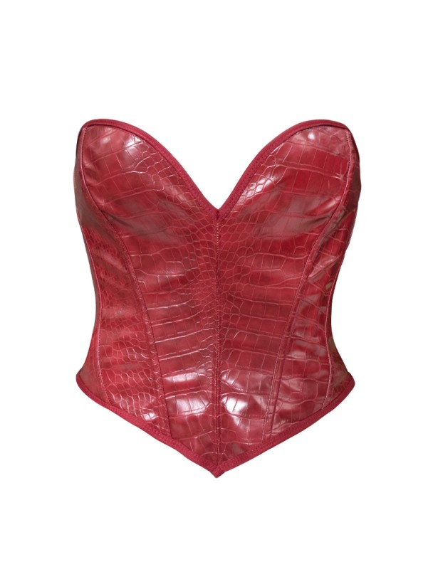 Burgundy patent leather fishbone corset, wearable as outerwear, waist-cinching, slimming, sexy, tight-fitting short top G609