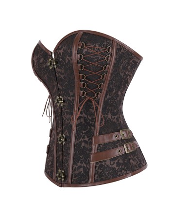 Steampunk Corset Women Plus Size Pirate Bustier Top Overbust Halloween Lace Up Costume Gothic Steampunk Corselet Metallic CY327