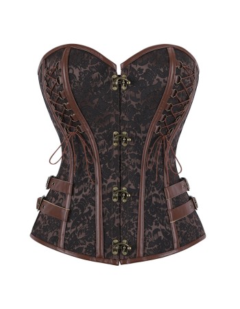 Steampunk Corset Women Plus Size Pirate Bustier Top Overbust Halloween Lace Up Costume Gothic Steampunk Corselet Metallic CY327