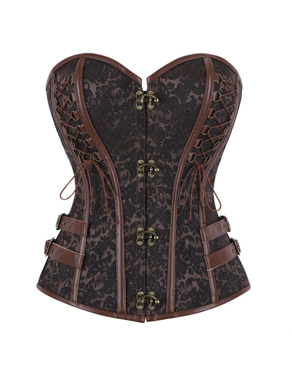 Steampunk Corset Women Plus Size Pirate Bustier Top Overbust Halloween Lace Up Costume Gothic Steampunk Corselet Metallic CY327