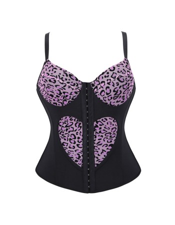 Women Overbust Corset Tops Vest Fashion Pink Leopard Print Heart Pattern Bustier Top Adjustable Strap Burlesque Lingerie F2507