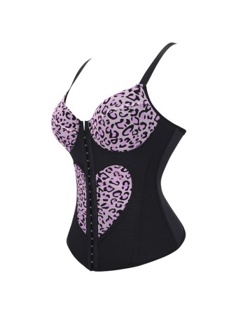 Women Overbust Corset Tops Vest Fashion Pink Leopard Print Heart Pattern Bustier Top Adjustable Strap Burlesque Lingerie F2507