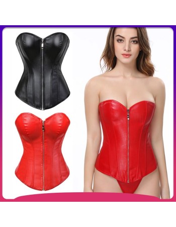 6XL Zipper front sexy leather corset m7122