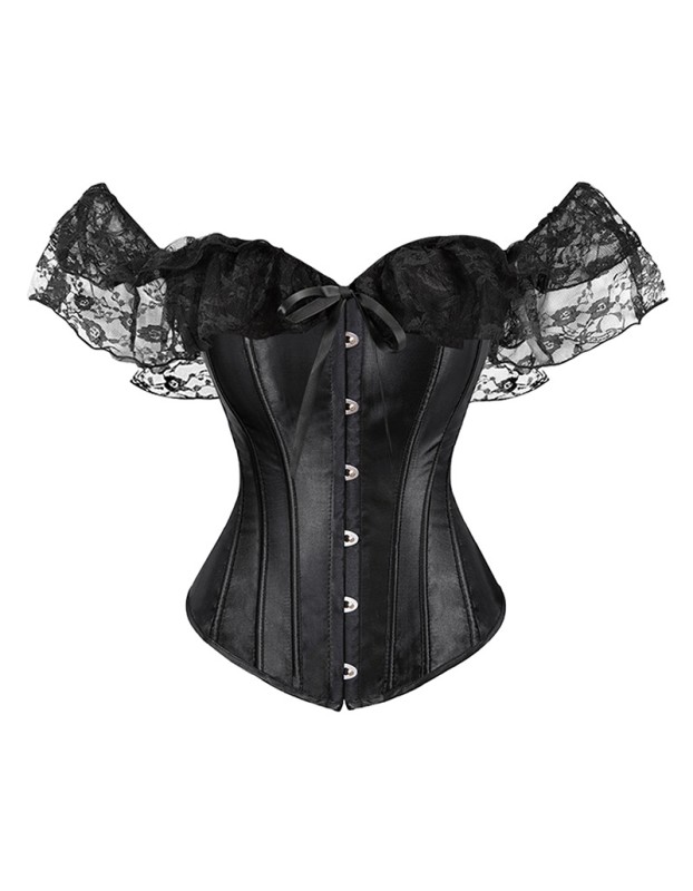 Solid Color Satin Lace Corset Tops Sexy Off Shoulder Warp Chest Bustier s Women Lingerie Bustiers Blalck Red White KKX1808