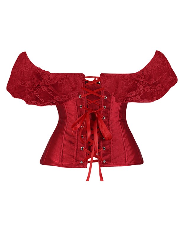 Solid Color Satin Lace Corset Tops Sexy Off Shoulder Warp Chest Bustier s Women Lingerie Bustiers Blalck Red White KKX1808