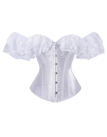 Solid Color Satin Lace Corset Tops Sexy Off Shoulder Warp Chest Bustier s Women Lingerie Bustiers Blalck Red White KKX1808