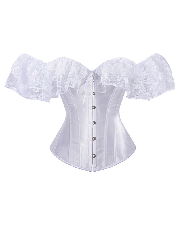 Solid Color Satin Lace Corset Tops Sexy Off Shoulder Warp Chest Bustier s Women Lingerie Bustiers Blalck Red White KKX1808