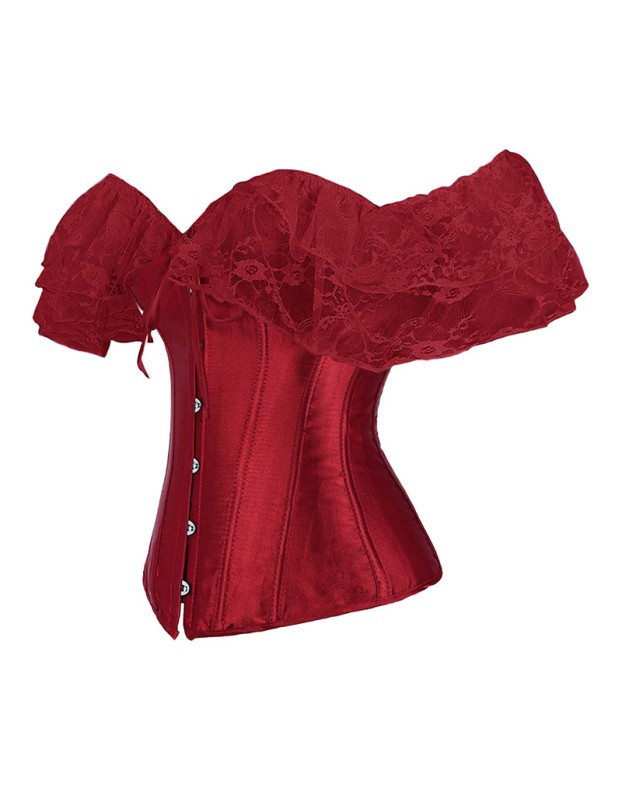 Solid Color Satin Lace Corset Tops Sexy Off Shoulder Warp Chest Bustier s Women Lingerie Bustiers Blalck Red White KKX1808