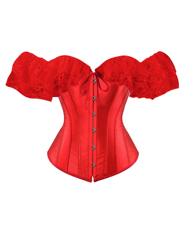 Solid Color Satin Lace Corset Tops Sexy Off Shoulder Warp Chest Bustier s Women Lingerie Bustiers Blalck Red White KKX1808