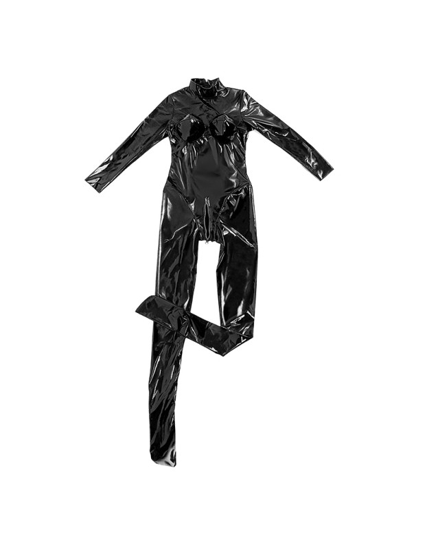 Women's Shaping PVC Shiny Jumpsuit PU Faux Leather Bodycon Bodysuit Woman Full Body Tights Zipper Open Crotch Sexy Leotard XX6550