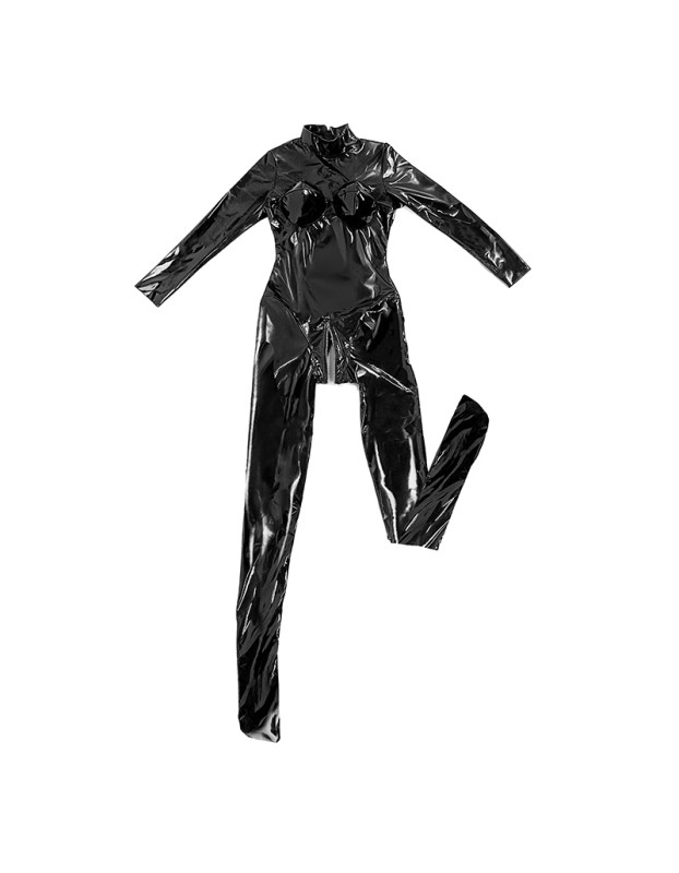 Women's Shaping PVC Shiny Jumpsuit PU Faux Leather Bodycon Bodysuit Woman Full Body Tights Zipper Open Crotch Sexy Leotard XX6550
